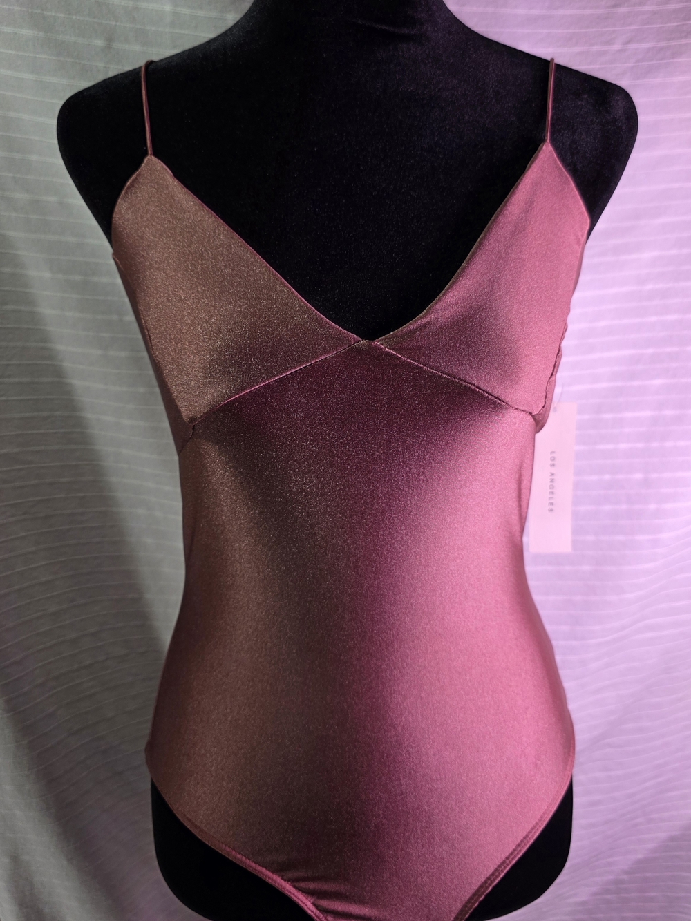 Timing brand From Buckle Satin V-Neck Slip Bodysuit - Rose Pink